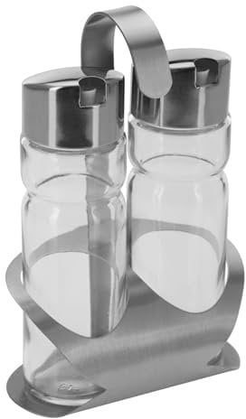 Westmark Menage Essig- und Öl, 3-tlg., Fassungsvermögen: je 160 ml, Rostfreier Edelstahl/Glas, Wien, Silber/Transparent, 65042260