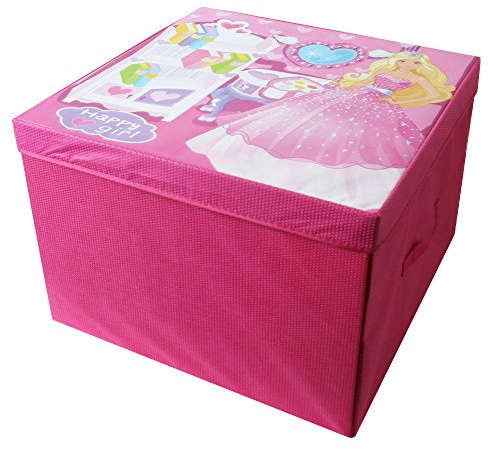 TE-Trend Faltbare Spielbox Spieltruhe Ordnungsbox Aufbewahrung Deckel Spieldecke Puppenstube Kinder Mädchen Utensilien Baby Pink Rosa Mehrfarbig