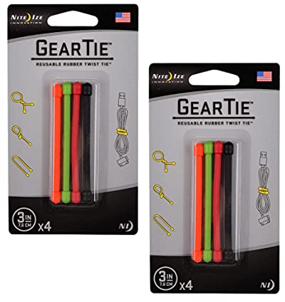 2X Nite Ize GT3-4PK-A1 Gear Tie Reusable 3-Inch Rubber Twist Tie, Assorted Colors