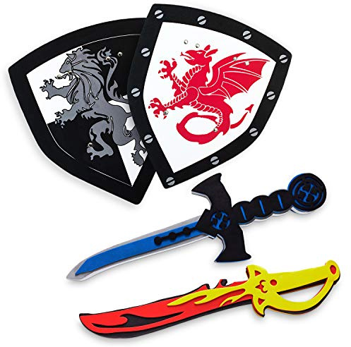 Super Z Outlet Children's Foam Toy Medieval Joust Dual Dragon Sword & Shield Knights Set Lightweight Safe for Birthday Party Activities, Event Favors, Toy Gifts