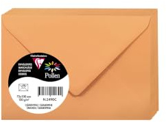 Clairefontaine 5490C - Packung mit 20 Umschläge Pollen, Mini Format 7,5x10 cm, 120g, ideal für Ihre Einladungen und Korrespondenz, Clementine, 1 Pack