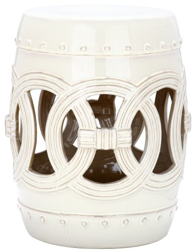 SAFAVIEH Home Collection Double Coin Cream Ceramic Indoor/ Outdoor Decorative Garden Stool (Fully Assembled)