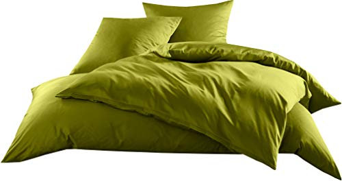Mako-Satin Baumwollsatin Bettwäsche Uni einfarbig zum Kombinieren (Bettbezug 155 cm x 220 cm, Grün)