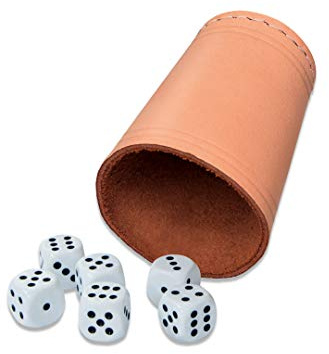noris 606154318 - Lederwürfelbecher mit 6 Würfeln