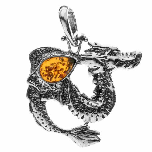 InCollections Damen-Anhänger 925/000 Sterlingsilber mit Bernstein, Drachen 0010200700890