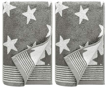 Dyckhoff Doppelpack zum Sparpreis - Frottiertücher aus dem Hause Handtuch oder Duschtuch - Elegantes Streifendesign kombiniert mit Sternen - geprüfte Qualität, Duschtuch [70 x 140 cm], grau