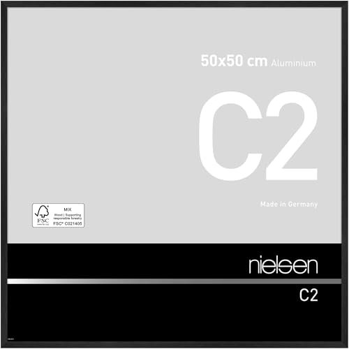 nielsen Bilderrahmen, 50 x 50 cm, Aluminium, Schwarz matt, Posterrahmen zum Aufhängen im Hoch- & Querformat, Echtglas, C2
