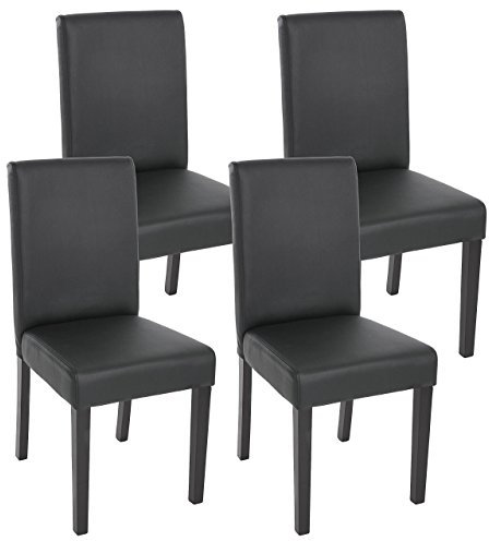 Mendler 4er-Set Esszimmerstuhl Stuhl Küchenstuhl Littau - Kunstleder, schwarz matt, dunkle Beine