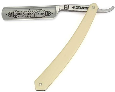 Thiers-Issard Rasiermesser aus Frankreich - Griff heller Kunststoff - 5/8' C135 Karbon-Stahl - Klingenbeschriftung 'Evidé Sonnant' - 1/1 Voll-Hohlschliff