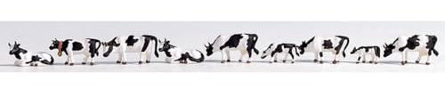 NOCH Kühe, schwarz-weiß, Tierfiguren aus Kunststoff, 9 Figuren für die Spur N, perfekt für ländliche Modellbahnszenen