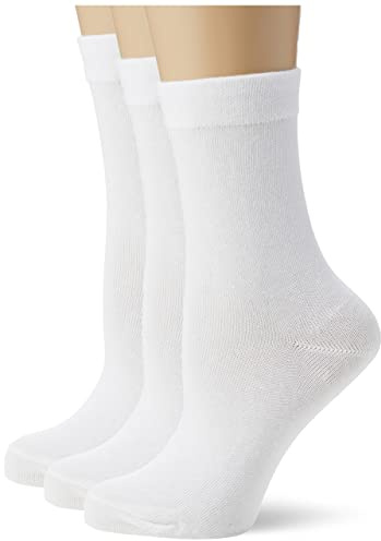 Nur Die 3er Pack Ohne Gummi Socken mit Komfortbund ohne Einschneiden weiche Baumwolle Damen, weiß, 35-38