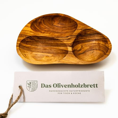 Olivenholz-Schale con 3 Compartimentos - 20cm
