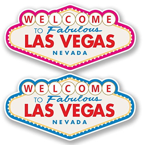 2 x Las Vegas Sign Vinyl Stickers iPad Laptop Car Suitcase Travel Labels #4812 (10cm Wide x 5.2cm Tall)