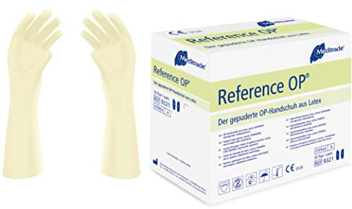 Meditrade Reference OP Einweghandschuhe natur – gepudert, mikrogeraut, anatomisch, steril, Latex OP-Handschuhe für chirurgische Anwendungen & Double-Gloving - Größe 8.5-50 Paar