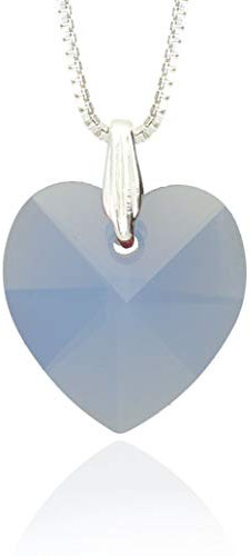 Halskette Damen 925 Silber mit Swarovski Elements Herz Anhänger Air Blue Opal als Geburtstagsgeschenk für Frauen, Geschenk für die Freundin, sage mit einer Herzkette Ich liebe dich.