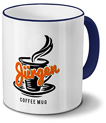 digital print Tasse mit Namen Jürgen - Motiv Coffee Mug - Namenstasse, Kaffeebecher, Mug, Becher, Kaffeetasse - Farbe Blau