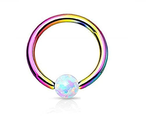 Tapsi´s Coolbodyart® Ball Closure Ring Edelstahl Chiurgenstahl Opal Regenbogen