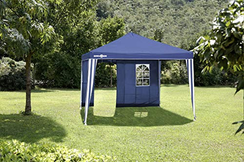 Brunner Seitenwand mit Fenster und Tür für Pavillon Chalet blau/weiß gestreift