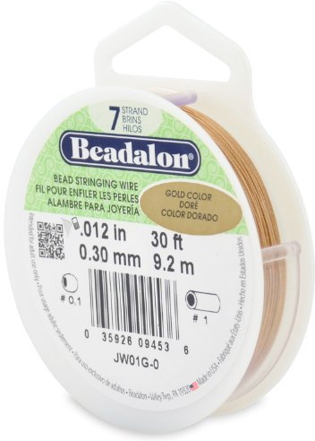 Beadalon Perlenschnur 7-strängig, 0,31 mm, 9,1 m, goldfarben Perlenbesaitungsdraht, Edelstahl, Gold, 0.3 mm