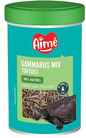 Aimé | Mix Gammarus | Nourriture Tortue Aquatique | Aliment Complémentaire Naturel | Mix de Mollusque et Crustacés | Gammarus et Crevette Séchée | 100 g | 1000 ml