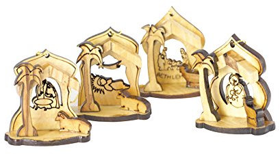 TLC Heavenly Gifts Olive Wood Nativity Christmas Tree Decorations (Set Of 4)