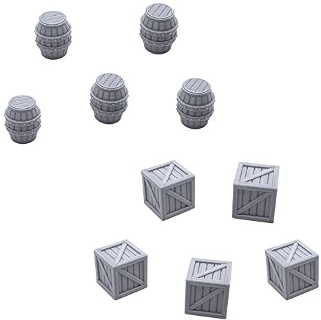 EnderToys Crates and Barrels, Terrain Scenery for Tabletop 28mm Miniatures Wargame, 3D Printed and Paintable