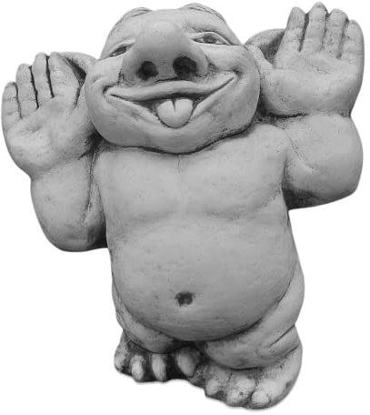 gartendekoparadies.de Massive Steinfigur lustiger Troll Hallo, da Bin ich! Höhe 25 cm, Grau, 6 kg, aus Steinguss frostsicher Figur für den Aussenbereich