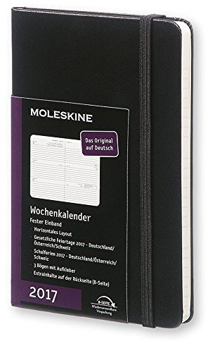 Moleskine Taschenkalender, 12 Monate Wochenkalender, 2017, Pocket, A6, Horizontal, Hard Cover, Deutsch, schwarz