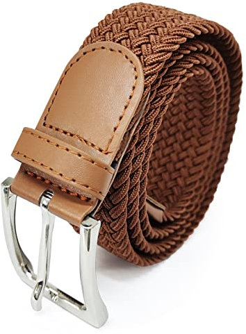 Glamexx24 Unisex Elastischer Stoffgürtel Geflochtener Stretchgürtel Dehnbarer Gürtel für Damen und Herren, 120cm, Braun