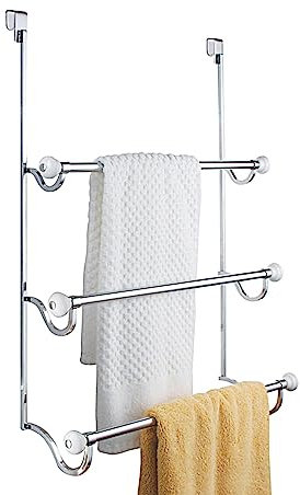 mDesign Porte-Serviette à Monter sans percer – sèche-Serviettes à accrocher Simplement sur Une Porte – à Utiliser comme Porte-Serviettes ou Portant pour vêtement – Blanc/chromé