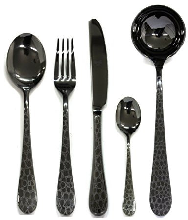 MEPRA Coccodrillo Oro Nero Servizio, 49 Pezzi, Acciaio Inossidabile 18/10 Cesellato, Canna di Fucile