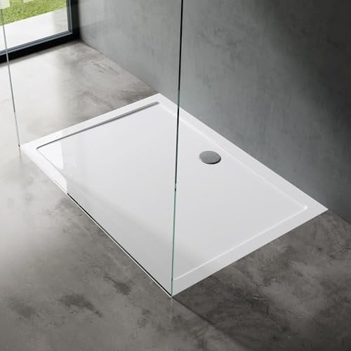 doporro Piatto Doccia Rettangolare 70x90 H 4 cm in Acrilico Rinforzato Bianco Lucido, Installazione Filo Pavimento - Faro2