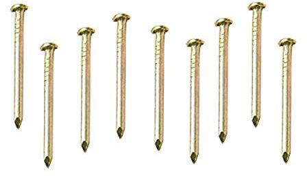 Merriway BH02287 (100 Pcs) EB Plain Head Hardened Picture Pin, Brass Plated - Pack of 100 Pieces