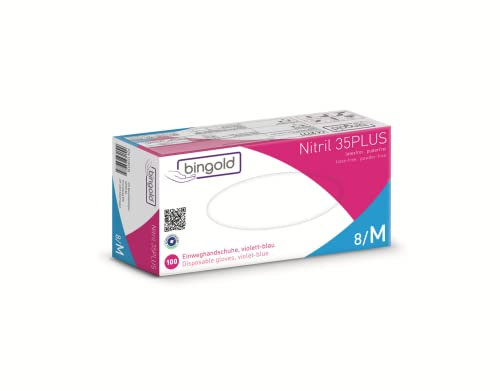 Einmalhandschuhe BINGOLD Nitril 35PLUS, Nitrilhandschuhe, violettblau, Größe M, 100-er Pack