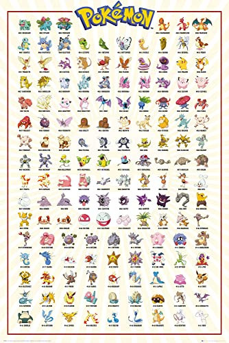GB eye Pokémon Kanto 151 English 61 x 91,5 cm / 24,2 x 35,8 Zoll Maxi-Poster – Gerollt geliefert – Kunstposter – Wandposter – Poster & Drucke | Pokémon Merchandising