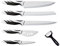 Swissline Swiss Line - Juego de 5 cuchillos de cocina y 1 cuchillo de pan, cuchillo pelador, pelador y cuchillo para pizza