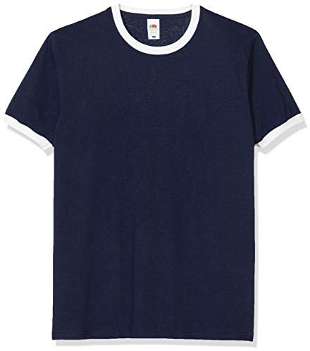 Fruit of the Loom Valueweight Ringer Tee Shirt für Herren, Marineblau/weiß, S