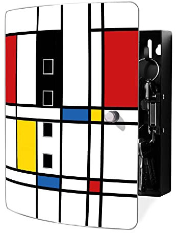 banjado Design Schlüsselkasten aus Edelstahl für 10 Schlüssel/Schlüsselbox zur Schlüsselaufbewahrung 24 x 21,5 x 7cm groß mit praktischem Magnetverschluss/Motiv Rot Gelb Blau