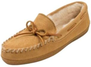 Minnetonka Women's Pile Lined Hardsole Moccasin Slippers, Tan, 8 W US