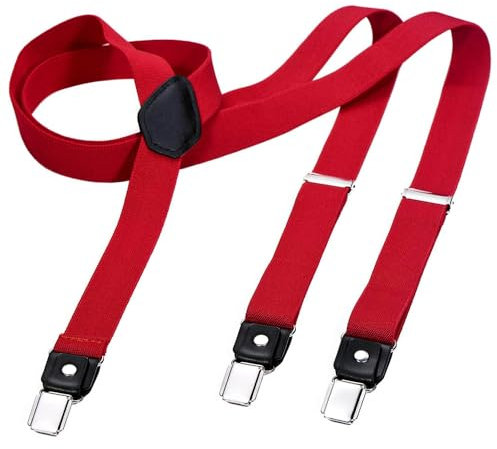 DonDon Hosenträger Herren rot schmal 2,5 cm - Extra starke Clips für Anzug - Hosenträger Herren extra stark - Ideal für Männer oder Damen Rockabilly Suspenders