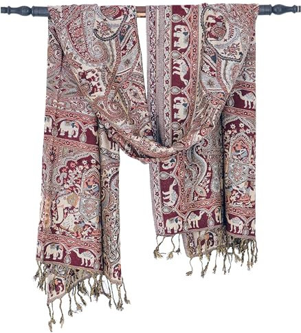 GURU SHOP Indischer Pashmina Schal, Schultertuch, Boho Stola mit Paisley Muster - Weinrot, Herren/Damen, Synthetisch