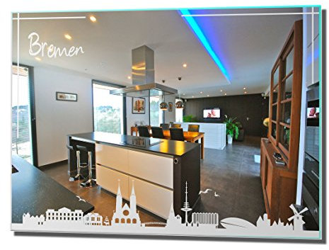 NiTec Olbernhau Motivspiegel Skyline Bremen Silhouette Spiegel mit Gravur Deko Wandbild (30x40cm)