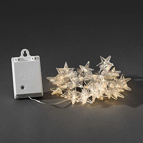 Konstsmide 3760-103 LED Dekolichterkette Acrylsterne / für Außen (IP44) / Batteriebetrieben: 4xAA 1.5V (exkl.) / mit Lichtsensor, 6h und 9h Timer / 40 warm weiße Dioden / transparentes Kabel