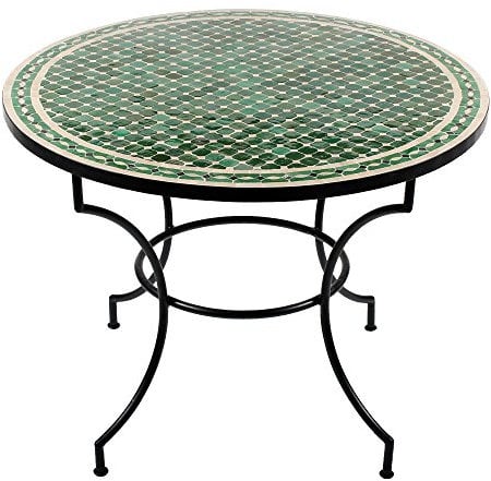 albena Marokko Galerie Menak Marokkanischer Mosaiktisch ø 100cm Rund (Menak: grün/Natur/Schwarz) für Meinen Lieblingsplatz im Garten, Gartenlaube, Balkon, Terrasse, Wintergarten, Pavillon