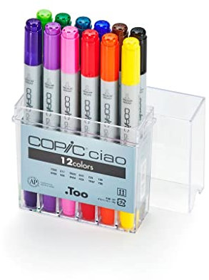 COPIC Ciao Marker Basis Set mit 12 Farben, Allround Layoutmarker, im praktischen Acryl-Display zur Aufbewahrung und einfachen Entnahme