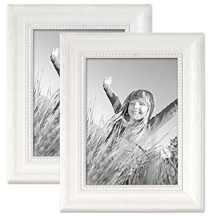 2er Set Bilderrahmen Landhaus-Stil Weiss 13x18 cm Massivholz mit Glasscheibe und Zubehör/Fotorahmen