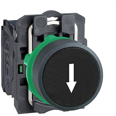 Schneider Electric Harmony XB5 - Push Button Switch, Plastic, Spring Return, 1NO, 22 mm Mount, Marked Down Arrow, Flush Operator Profile, XB5AA3351, Black