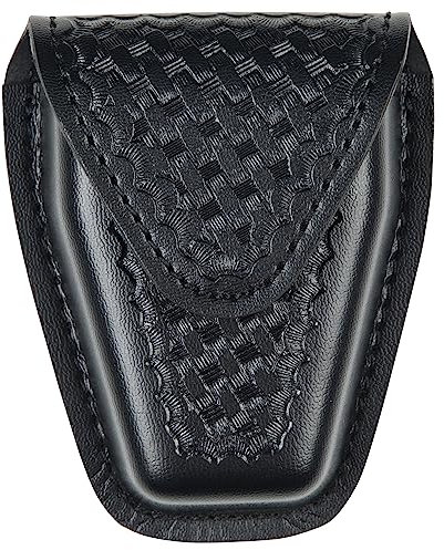Safariland Model 190 Handcuff Case with Top Flap and Tapered Bottom, Black, STX Basketweave with Hidden Snap, for Standard Hinged Handcuffs