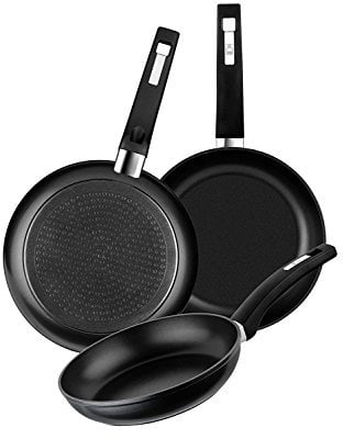 BRA Juego (18-22-26) Set de 3 Sartenes de Aluminio Forjado con Antiadherente, Negro, 0 cm