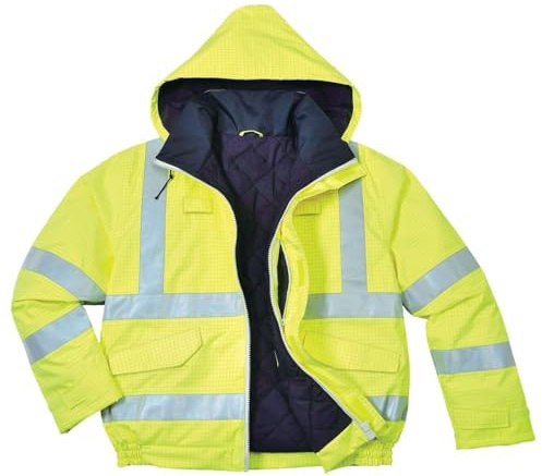 Portwest S773 Bizflame Arbeitsjacke Winter Gerippte Strickbündchen Langarm | Gelb, 4XL, EN ISO 20471 Klasse 3, EN 1149-5, EN 13034, Verschweißte Nähte, 10 Taschen, Flammresistenstes Reflexband